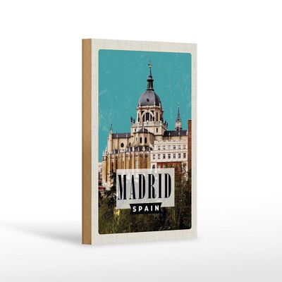 Cartel de madera viaje 12x18 cm Madrid España destino de vacaciones regalo
