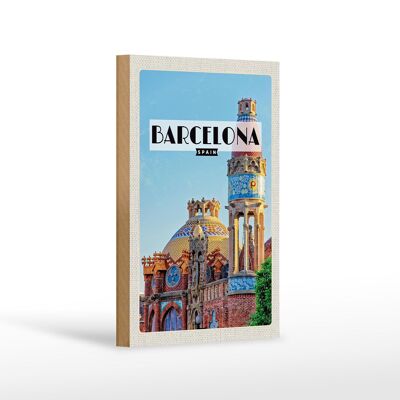 Cartel de madera viaje 12x18 cm Barcelona destino de viaje decoración estilo mosaico