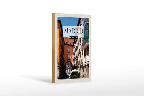 Holzschild Reise 12x18 cm Madrid Spain Mittelalter Architektur