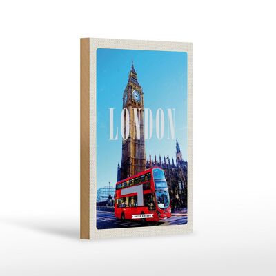 Holzschild Reise 12x18 cm London red Bus roter Bus Big Ben