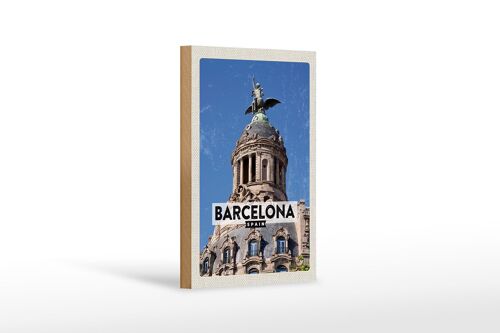 Holzschild Reise 12x18 cm Barcelona Architektur Retro Geschenk