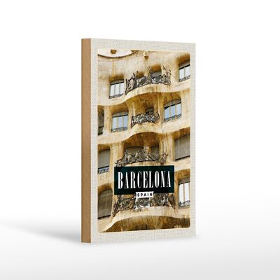 Cartel de madera viaje 12x18 cm Barcelona España arquitectura vacaciones