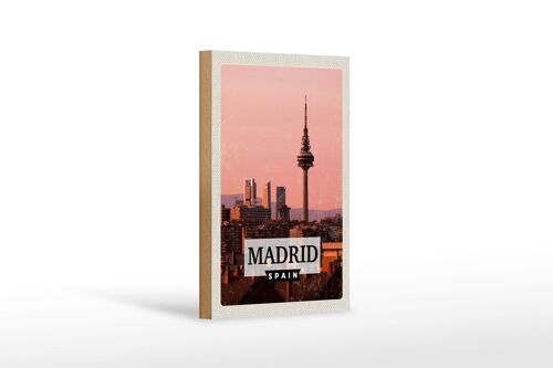 Holzschild Reise 12x18 cm Madrid Spanien Retro Architektur