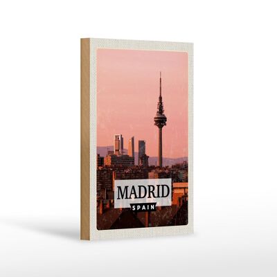 Cartel de madera viaje 12x18 cm Madrid España arquitectura retro