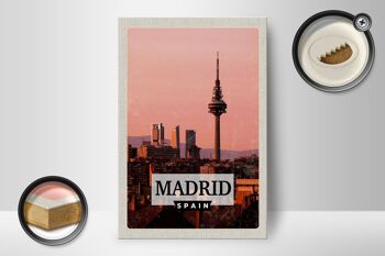 Panneau en bois voyage 12x18 cm Madrid Espagne architecture rétro 2