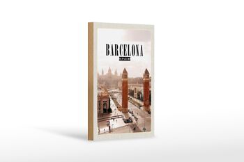 Panneau en bois voyage 12x18 cm décoration panorama Barcelone Espagne 1
