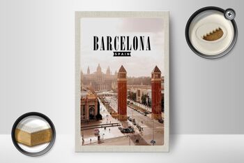 Panneau en bois voyage 12x18 cm décoration panorama Barcelone Espagne 2