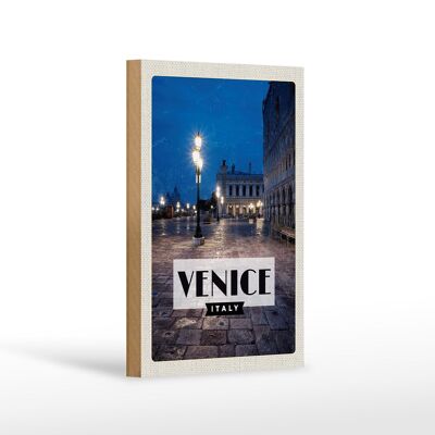 Cartel de madera viaje 12x18 cm Venecia Italia vista de Venecia noche