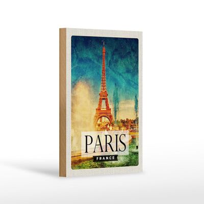Cartel de madera viaje 12x18 cm París Francia Torre Eiffel arte