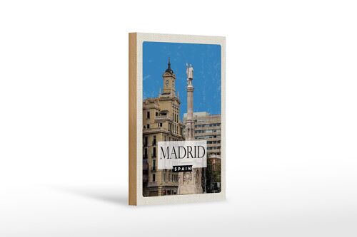 Holzschild Reise 12x18 cm Madrid Spanien Panorama Dekoration
