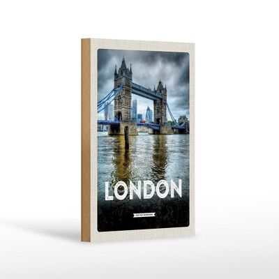 Wooden sign travel 12x18 cm London England destination bridge