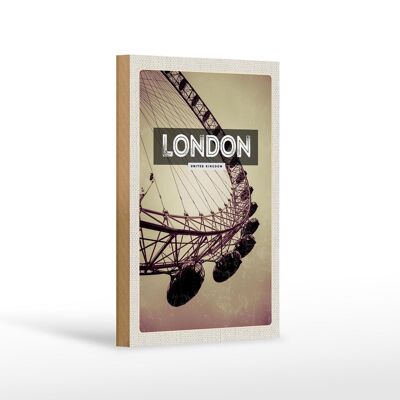 Cartello in legno da viaggio 12x18 cm Londra Inghilterra London Eye travel