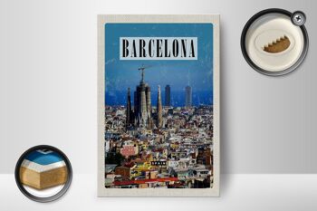 Panneau en bois voyage 12x18 cm Barcelone Espagne vue sur la ville 2