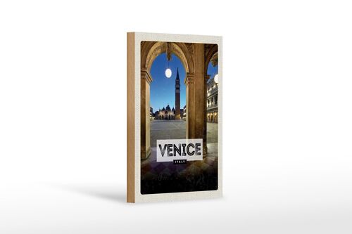 Holzschild Reise 12x18 cm Venice Italien Nacht Architektur