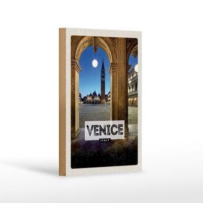 Cartel de madera viaje 12x18 cm Venecia Italia arquitectura nocturna