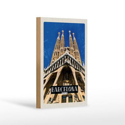 Cartel de madera viaje 12x18 cm Barcelona España destino de viaje viaje