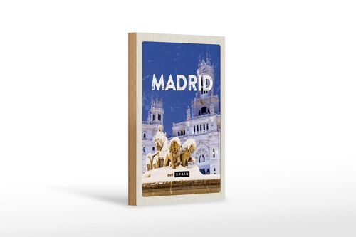 Holzschild Reise 12x18 cm Madrid Spanien Winter Nacht Trip