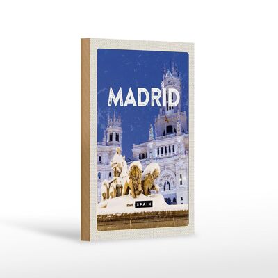 Cartel de madera viaje 12x18 cm Madrid España viaje nocturno de invierno