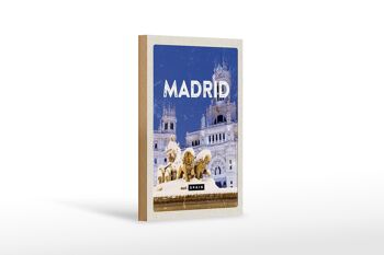 Panneau en bois voyage 12x18 cm Madrid Espagne voyage nocturne d'hiver 1