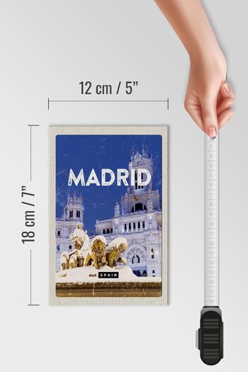 Panneau en bois voyage 12x18 cm Madrid Espagne voyage nocturne d'hiver 4