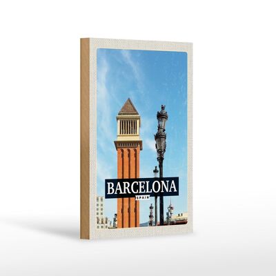 Cartel de madera viaje 12x18 cm Barcelona España imagen día mosaico