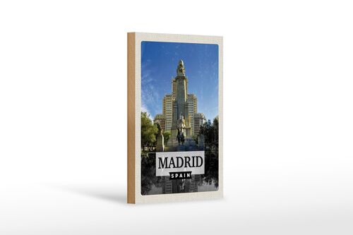Holzschild Reise 12x18 cm Madrid Spanien Pferd Panorama