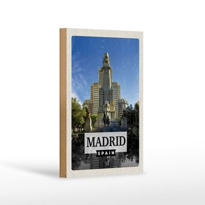 Cartel de madera viaje 12x18 cm Madrid España caballo panorama