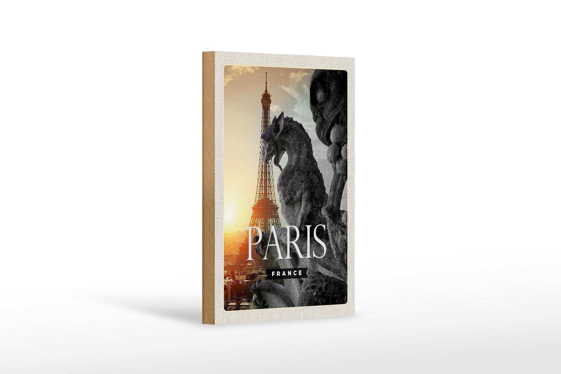 Targa in legno da viaggio 12x18 cm Parigi Francia Torre Eiffel Drago