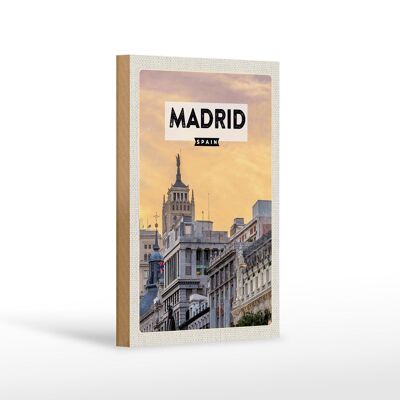 Cartel de madera viaje 12x18 cm Madrid España decoración viaje corto