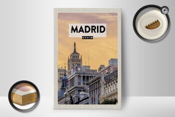 Panneau en bois voyage 12x18 cm Madrid Espagne décoration court voyage 2