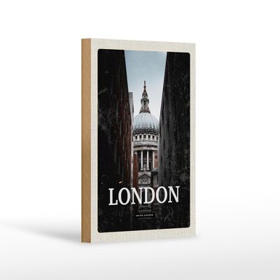 Cartello da viaggio in legno 12x18 cm Londra UK vista panoramica decorazione