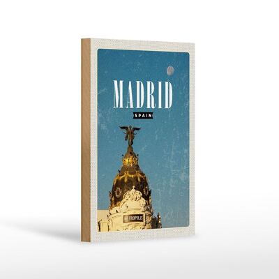 Cartel de madera viaje 12x18 cm Madrid España Edificio Metrópolis