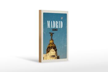 Panneau en bois voyage 12x18 cm Madrid Espagne Bâtiment Metropolis 1