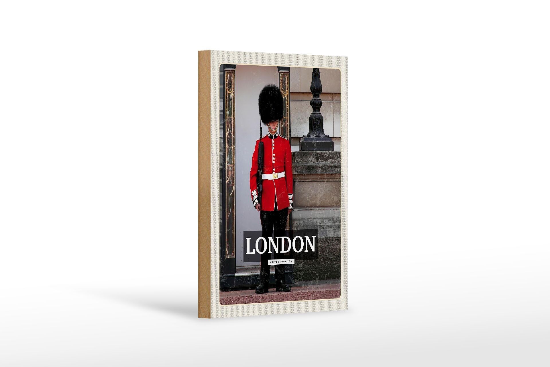 Wooden sign travel 12x18 cm London security guard Buckingham Palace
