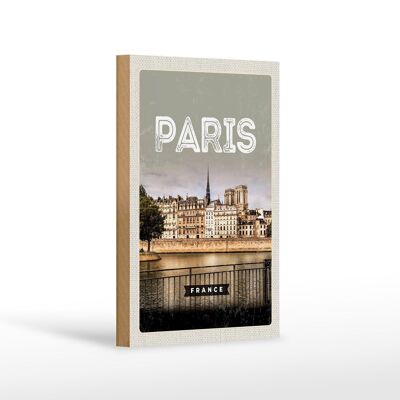 Wooden sign travel 12x18 cm Paris France architecture decoration