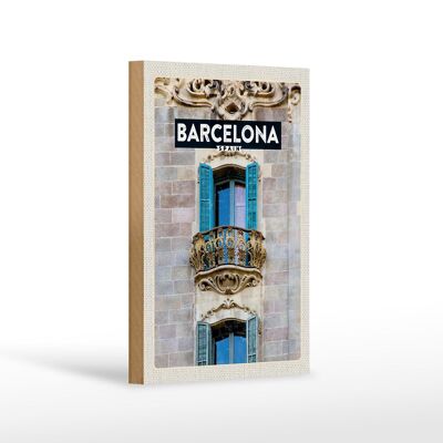 Cartel de madera viaje 12x18 cm Barcelona España decoración viaje balcón