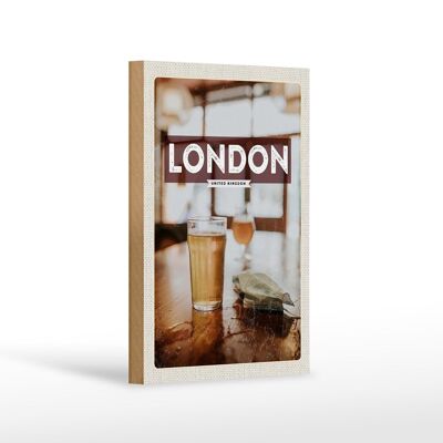 Cartel de madera viaje 12x18 cm Londres Reino Unido Reino Corona decoración