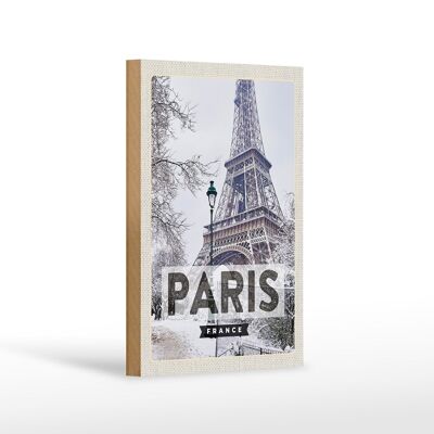 Cartel de madera viaje 12x18 cm París Francia Torre Eiffel nieve
