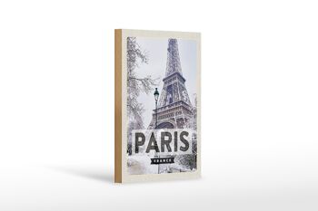 Panneau en bois voyage 12x18 cm Paris France Tour Eiffel neige 1