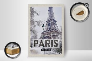 Panneau en bois voyage 12x18 cm Paris France Tour Eiffel neige 2