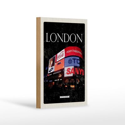 Holzschild Reise 12x18 cm London England Piccadilly City Nacht