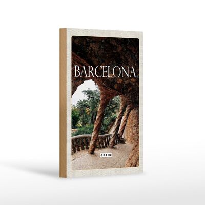 Holzschild Reise 12x18 cm Barcelona Spanien Natur Park Dekoration
