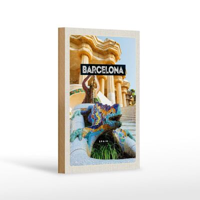 Cartel de Madera Viaje 12x18 cm Barcelona España Parque Viaje Decoración