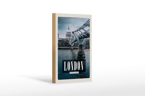 Holzschild Reise 12x18 cm London UK Jahrtausendbrücke Aussicht