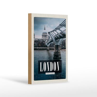 Cartel de madera viaje 12x18 cm Londres Reino Unido Vista del Puente del Milenio