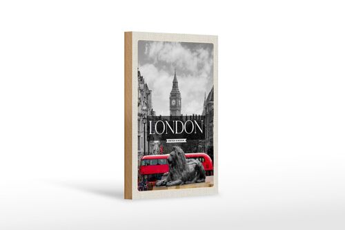 Holzschild Reise 12x18 cm London England Big-Ben schwarz weiß