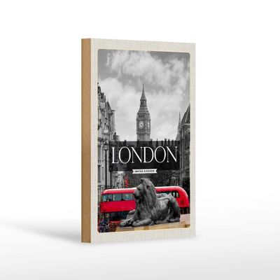 Cartello in legno da viaggio 12x18 cm Londra Inghilterra Big Ben nero bianco