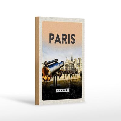 Cartel de madera de viaje 12x18 cm Prismáticos de París Catedral de Notre-Dame