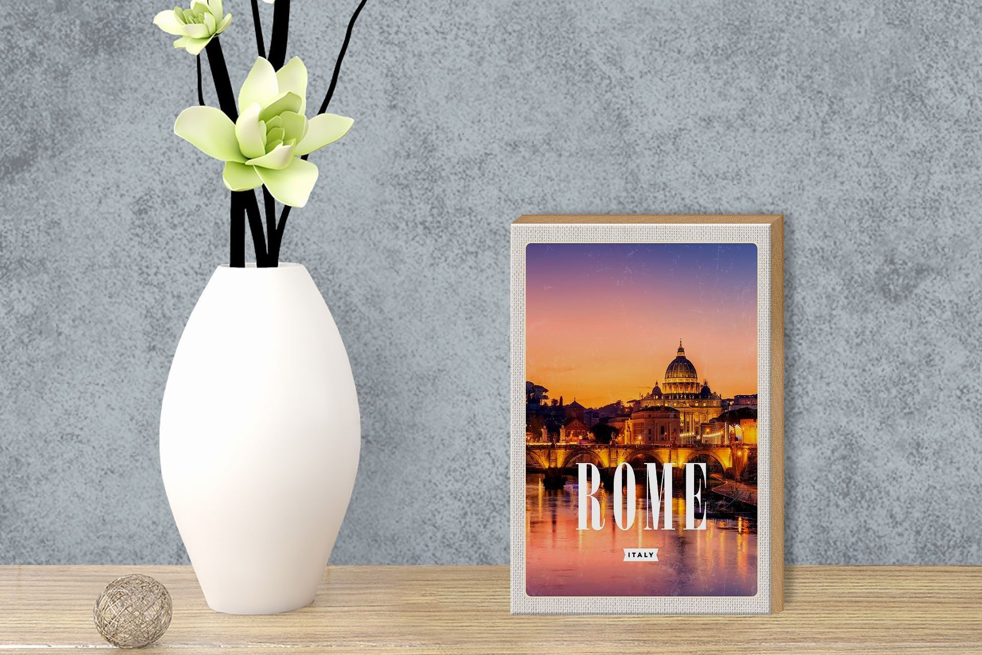 Holzschild Reise 12x18 cm Rom Italien Stadt Kathedrale Nacht