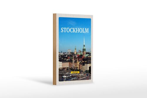 Holzschild Reise 12x18cm Stockholm Schweden Altstadt Übersicht Schild